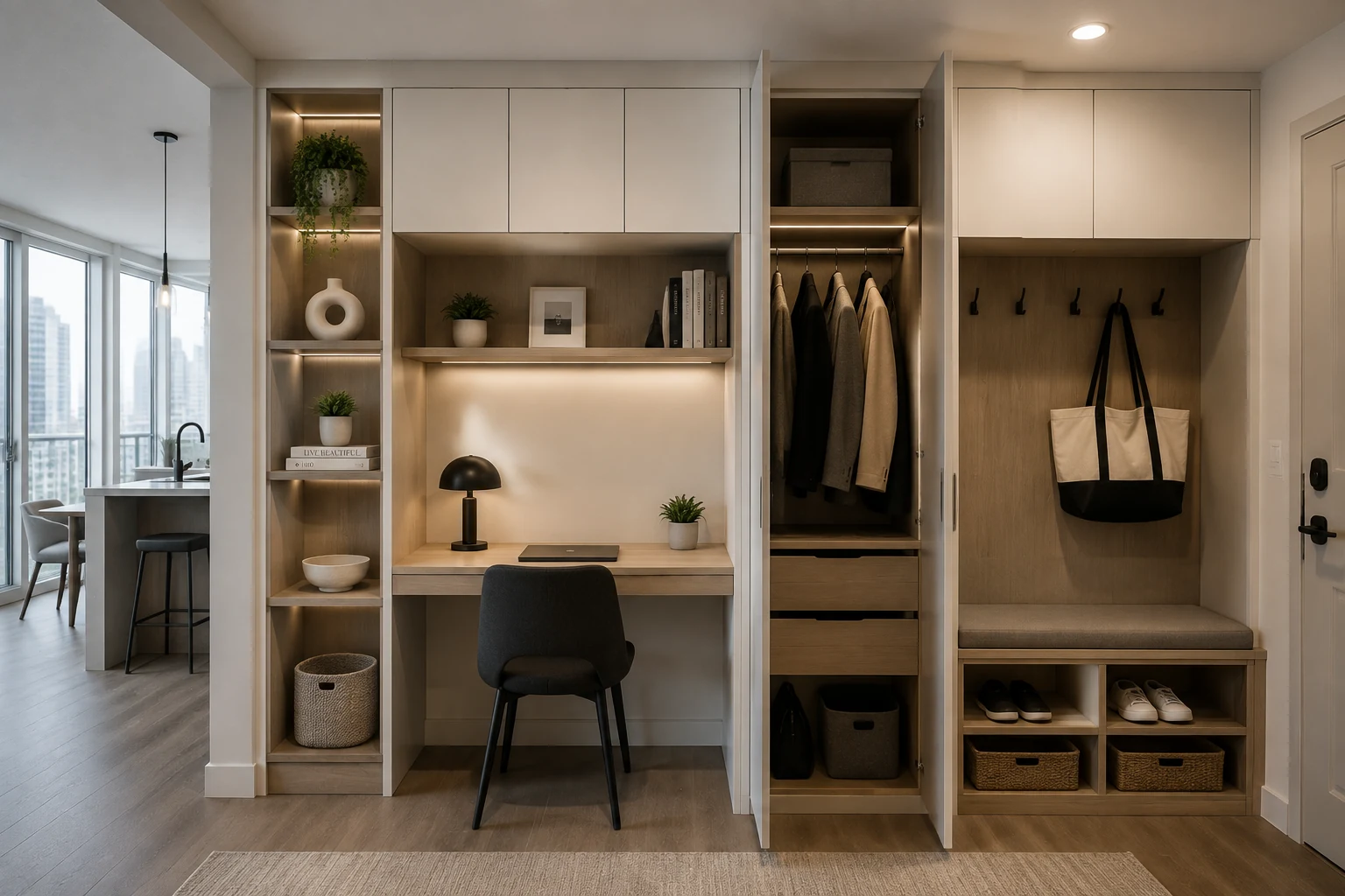 Custom built-in storage, shelving and organization solutions for a Toronto home interior