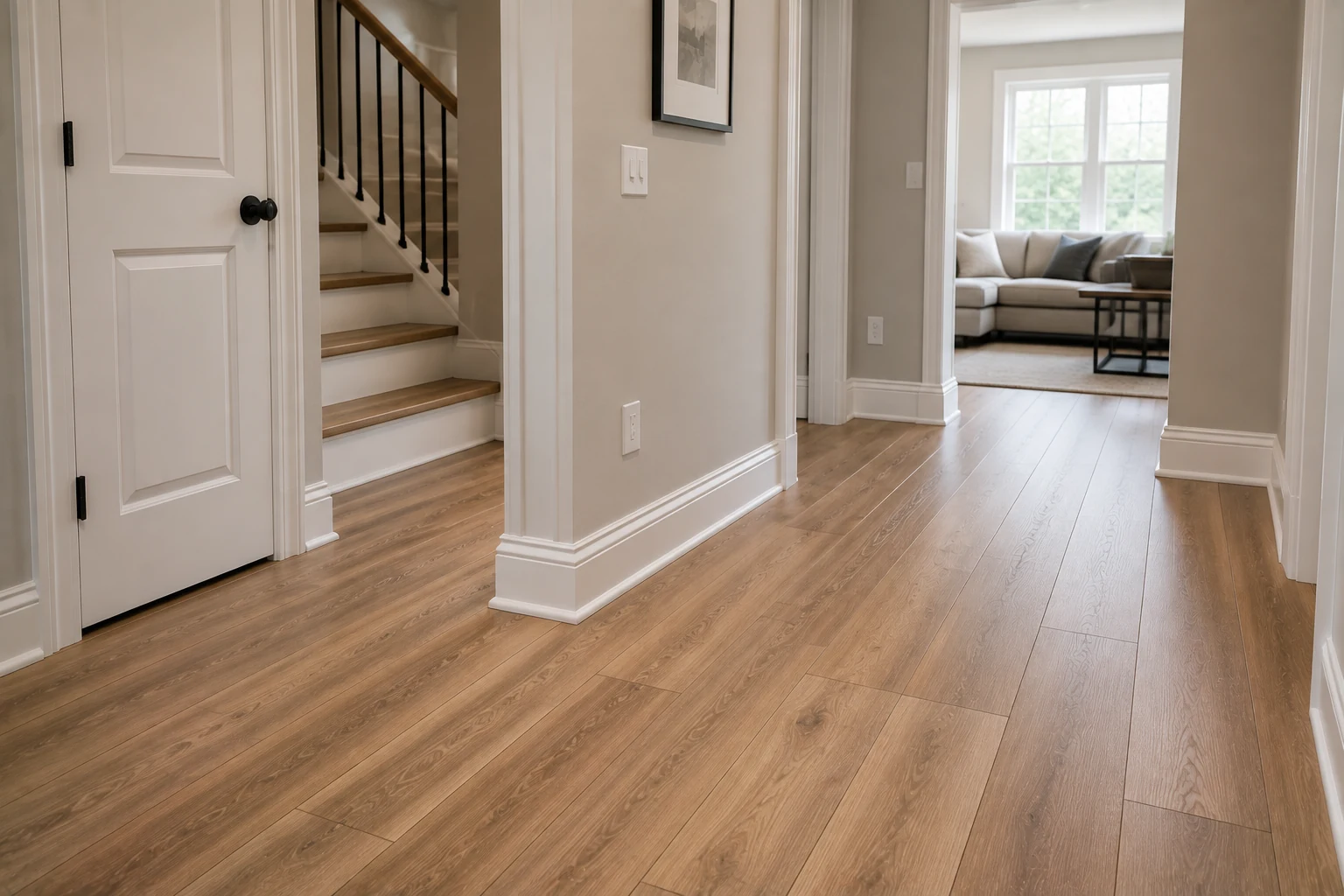 Finished flooring, baseboards and trim details in a renovated GTA home