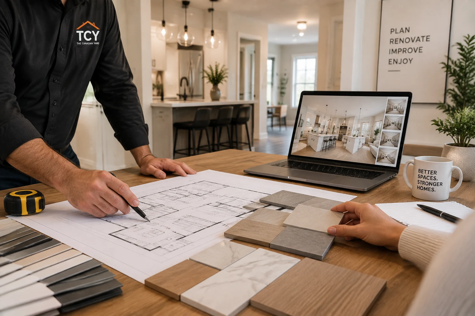 Interior renovation layout plans and material samples prepared for a GTA home