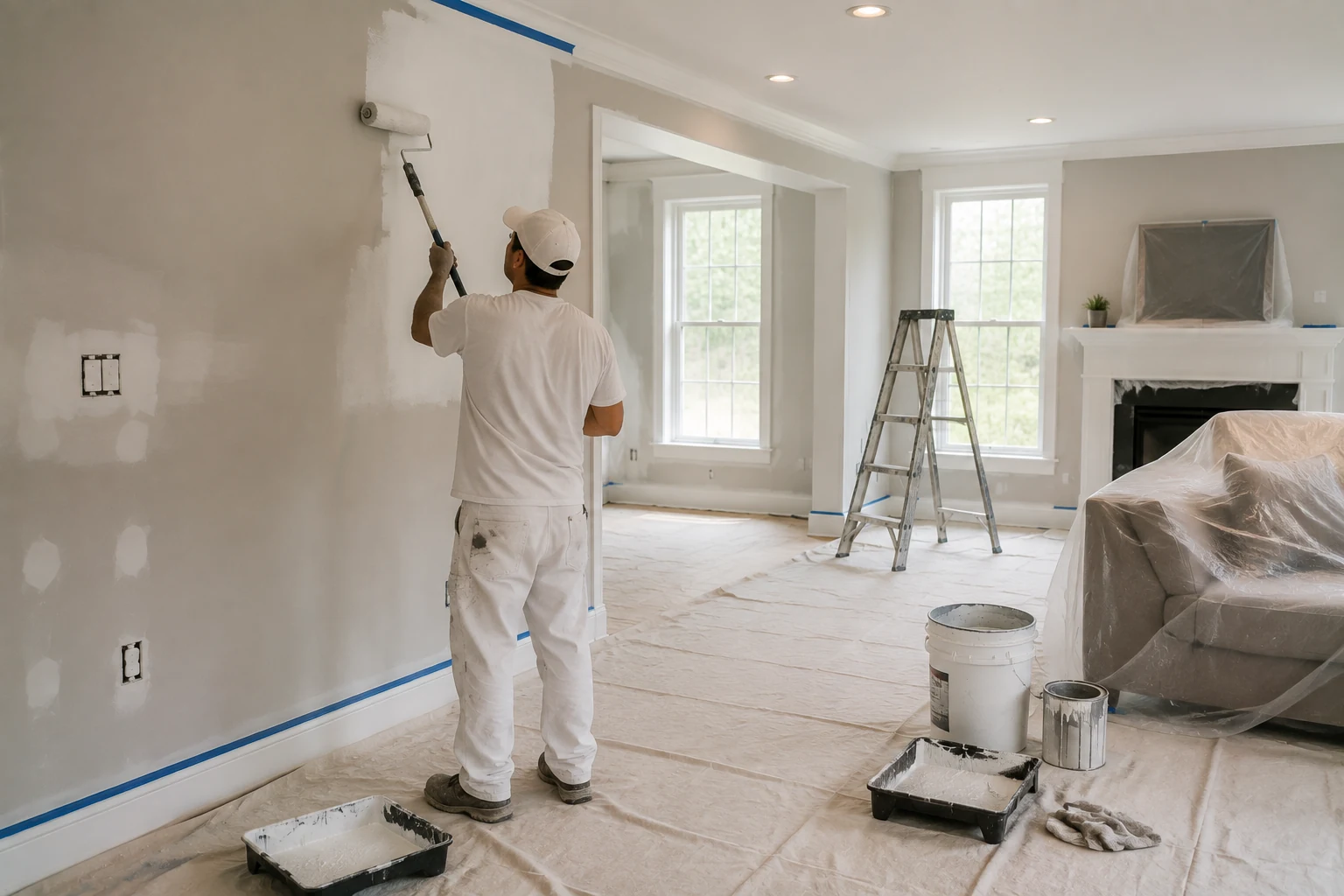 Professional interior painting with careful wall preparation in a GTA home