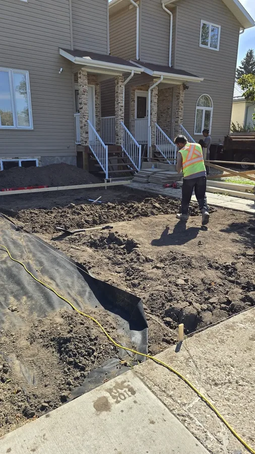 Excavated residential area being prepared for concrete work