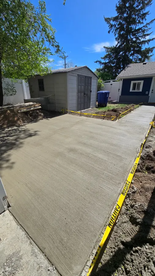 Completed garage-area concrete pad and flatwork in Saskatoon