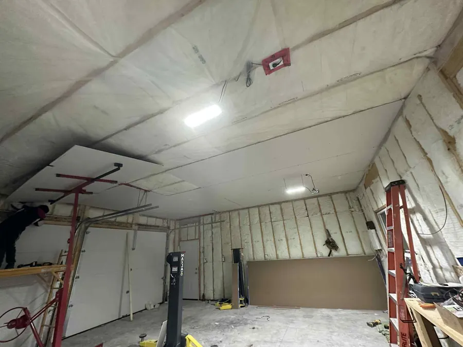 Garage drywall and ceiling installation project in Saskatoon